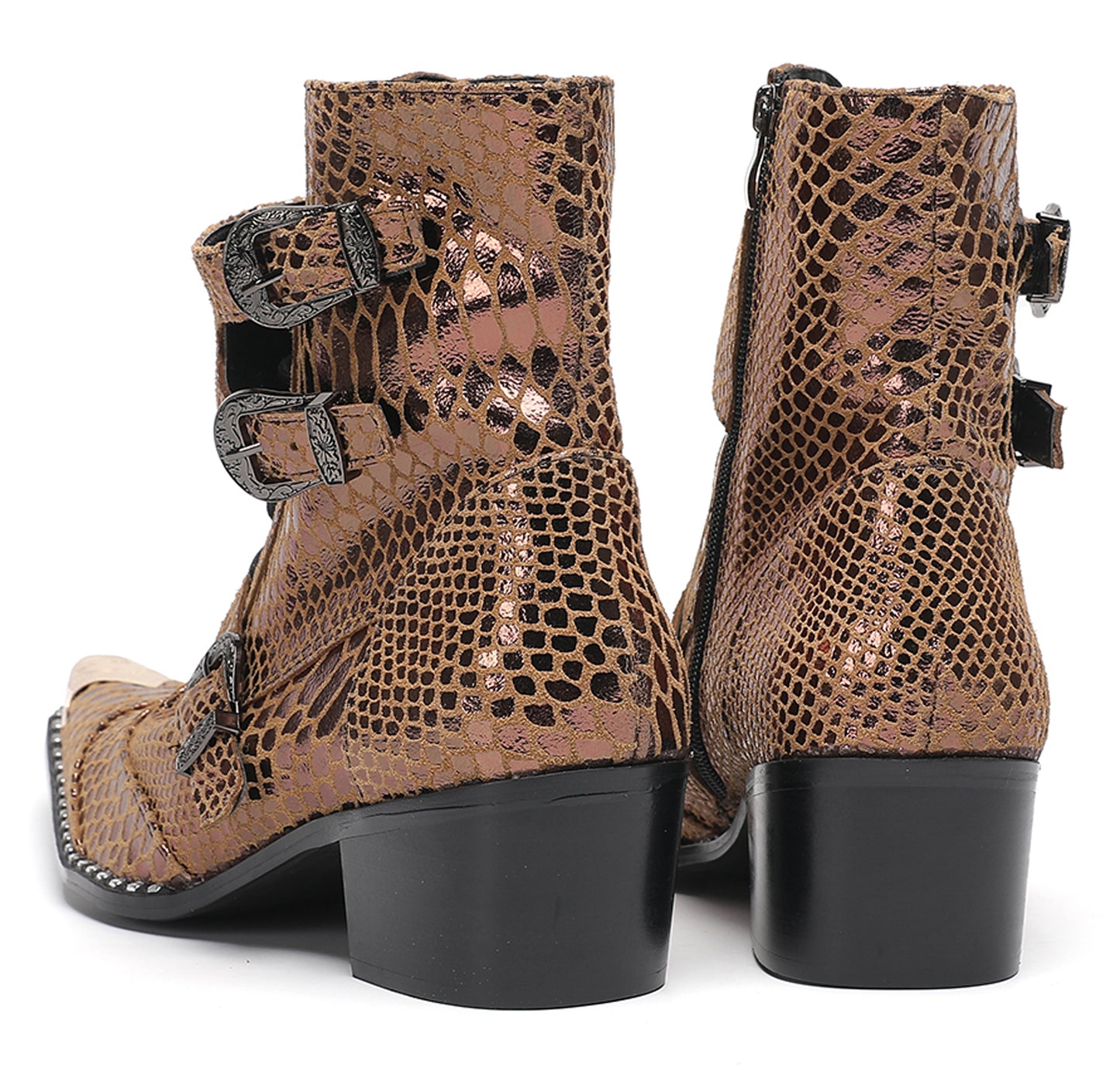 Mens Buckles Rivet Details Cowboy Western Boots