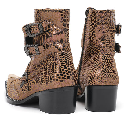 Mens Buckles Rivet Details Cowboy Western Boots