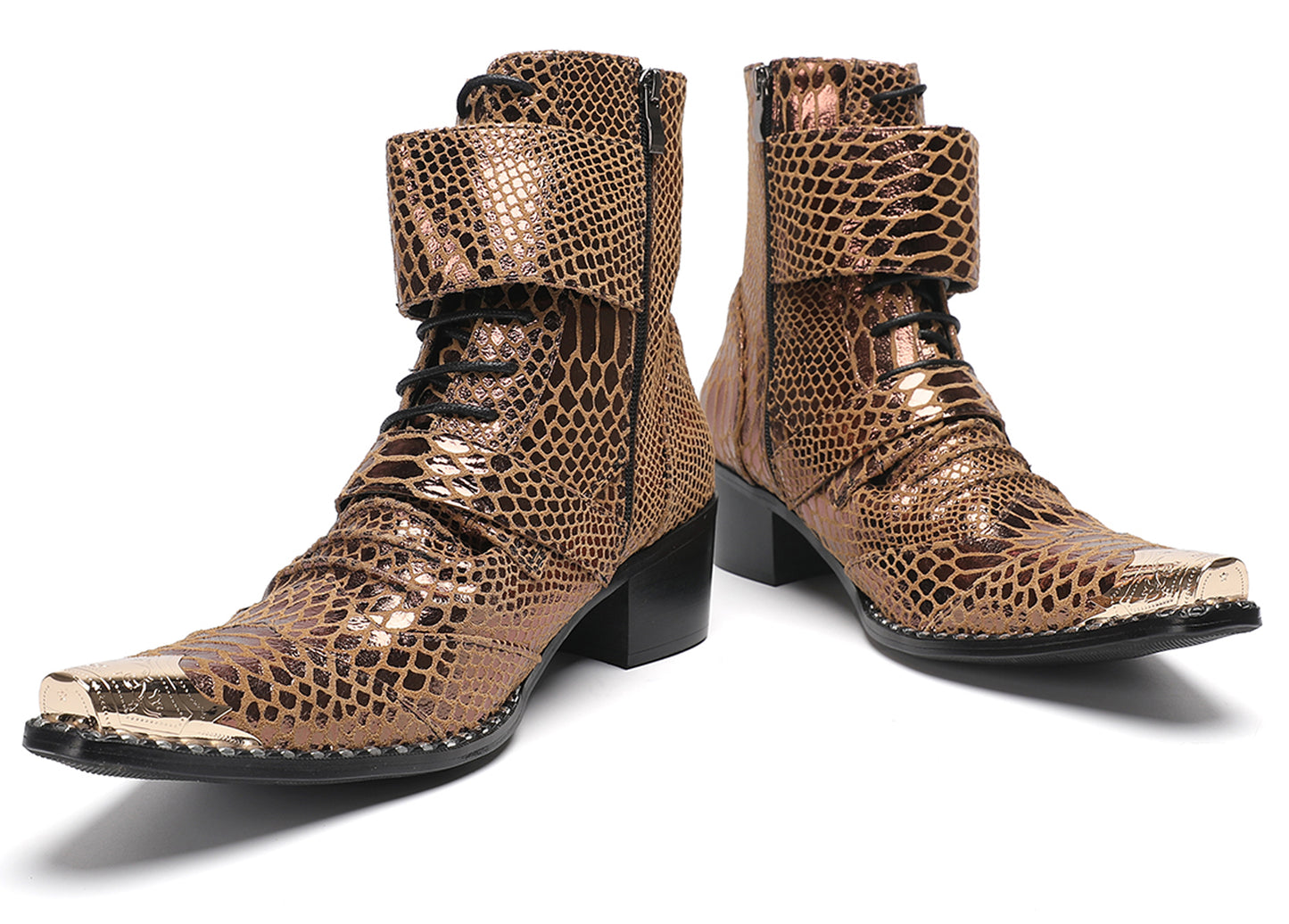 Mens Buckles Rivet Details Cowboy Western Boots