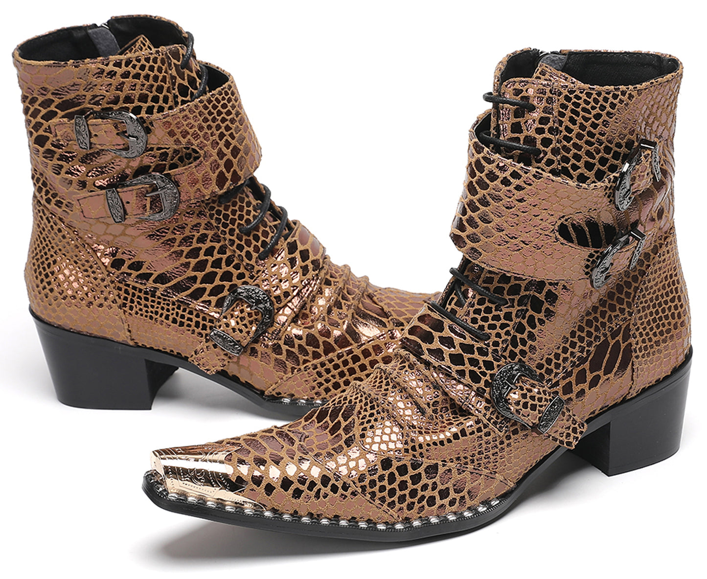 Mens Buckles Rivet Details Cowboy Western Boots