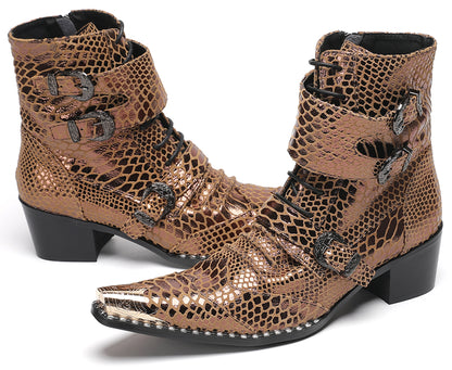 Mens Buckles Rivet Details Cowboy Western Boots