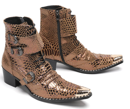 Mens Buckles Rivet Details Cowboy Western Boots