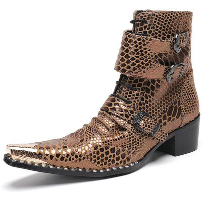 Mens Buckles Rivet Details Cowboy Western Boots