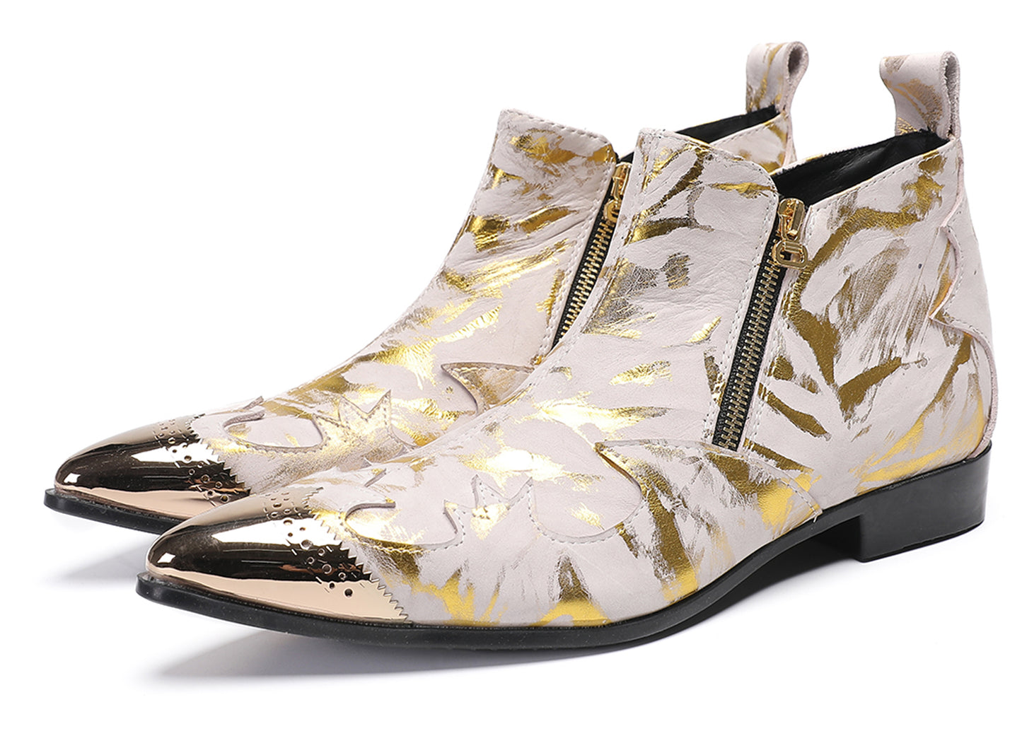 Mens Glossy Patent Leather Double Zipper Ankle Western Boots