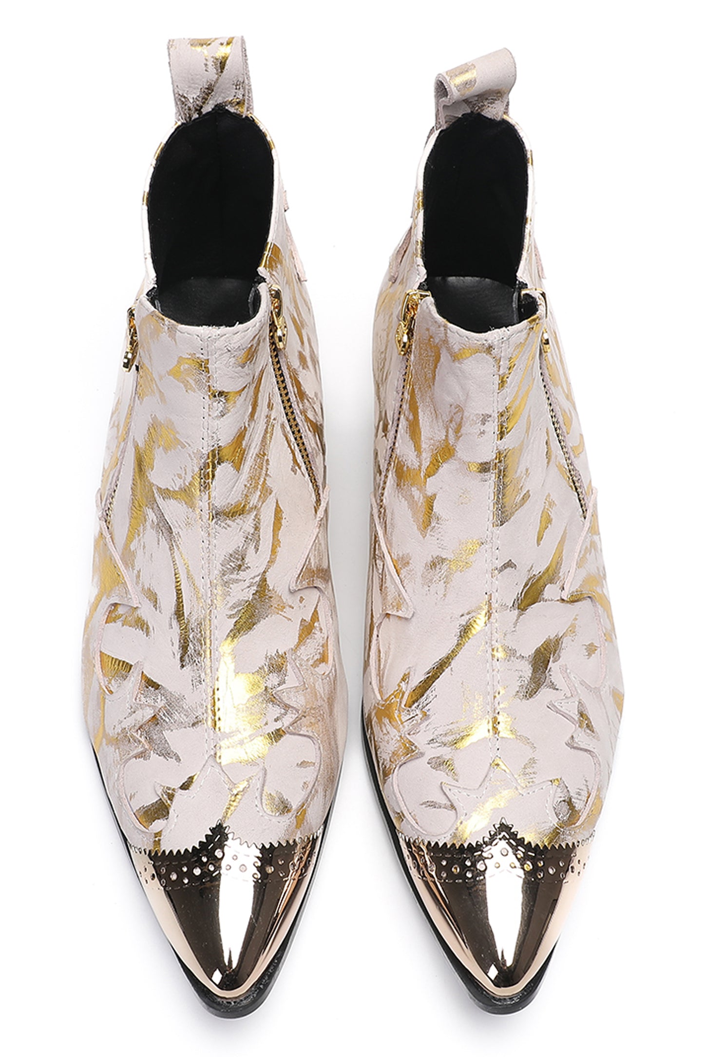 Mens Glossy Patent Leather Double Zipper Ankle Western Boots