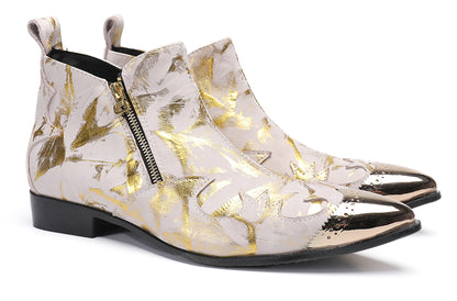 Mens Glossy Patent Leather Double Zipper Ankle Western Boots