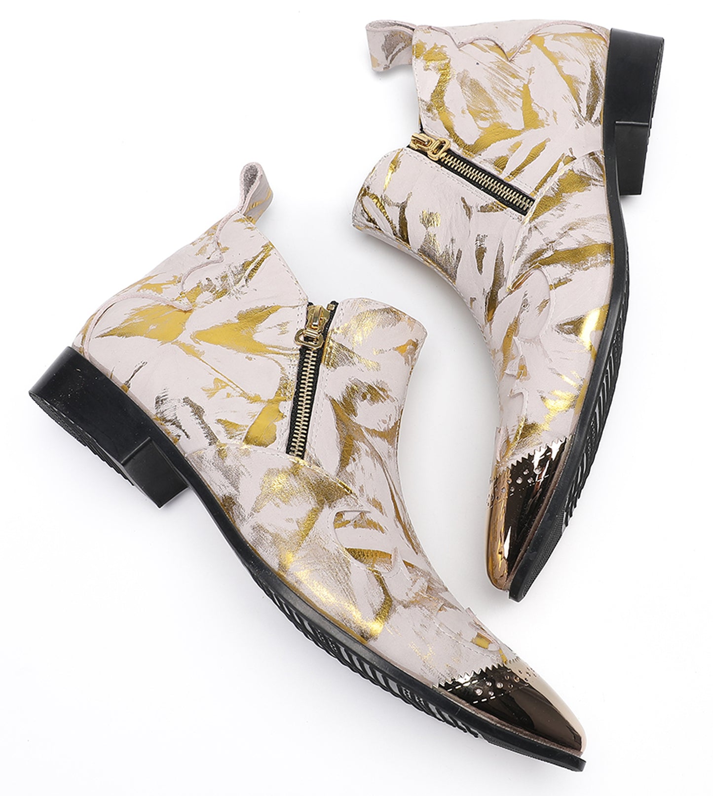 Mens Glossy Patent Leather Double Zipper Ankle Western Boots