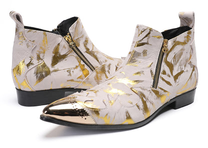Mens Glossy Patent Leather Double Zipper Ankle Western Boots