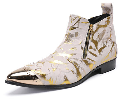 Mens Glossy Patent Leather Double Zipper Ankle Western Boots