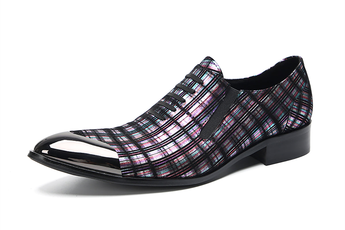 Mens Genunie Leather Metal Tip Toe Stripes Slip On Lace Up Loafers
