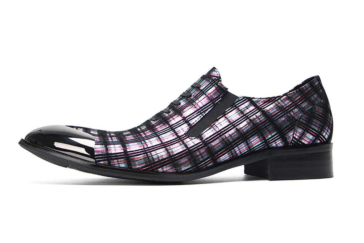 Mens Genunie Leather Metal Tip Toe Stripes Slip On Lace Up Loafers