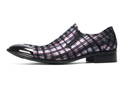 Mens Genunie Leather Metal Tip Toe Stripes Slip On Lace Up Loafers