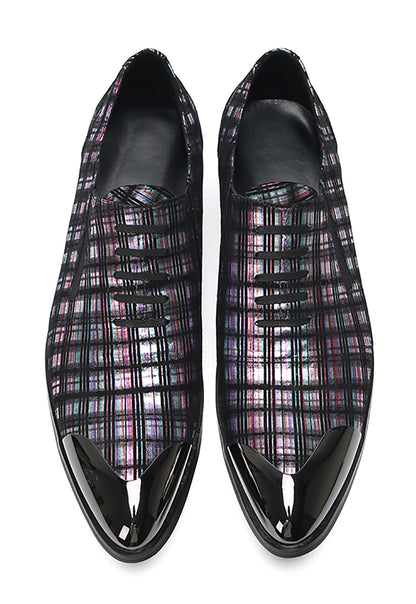 Mens Genunie Leather Metal Tip Toe Stripes Slip On Lace Up Loafers