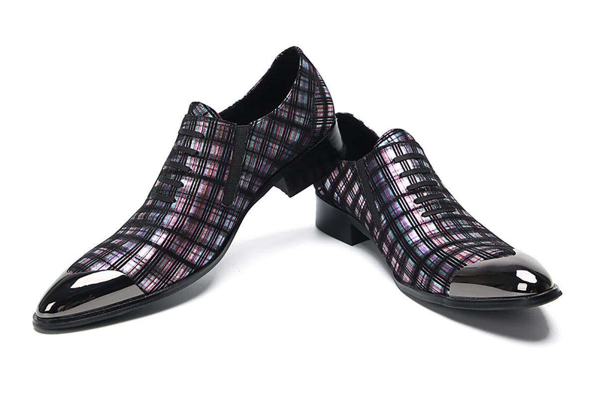 Mens Genunie Leather Metal Tip Toe Stripes Slip On Lace Up Loafers