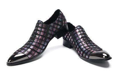 Mens Genunie Leather Metal Tip Toe Stripes Slip On Lace Up Loafers
