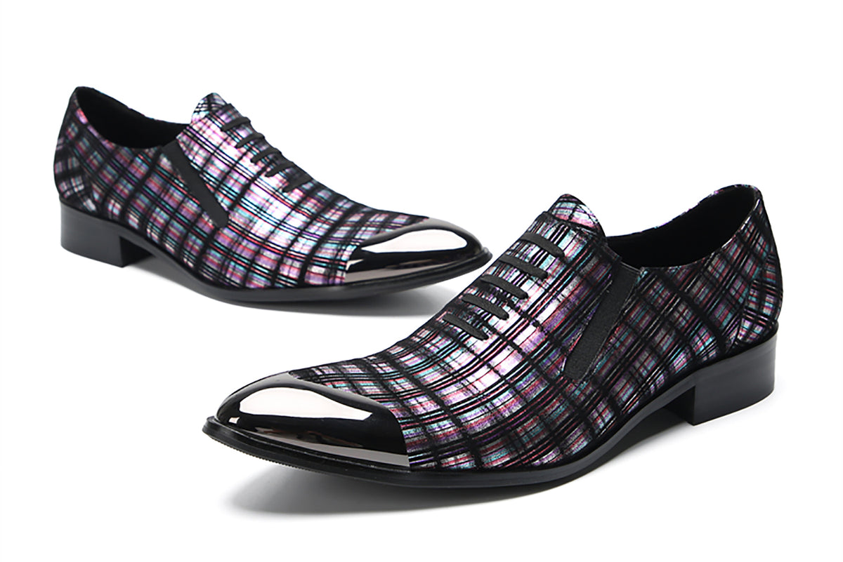 Mens Genunie Leather Metal Tip Toe Stripes Slip On Lace Up Loafers