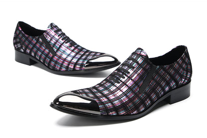 Mens Genunie Leather Metal Tip Toe Stripes Slip On Lace Up Loafers