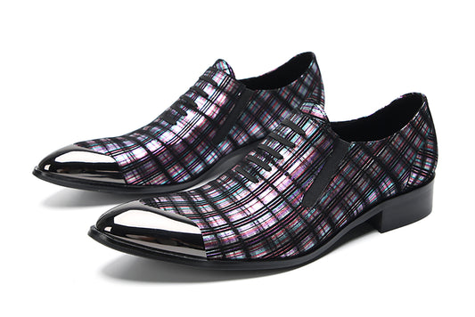 Mens Genunie Leather Metal Tip Toe Stripes Slip On Lace Up Loafers