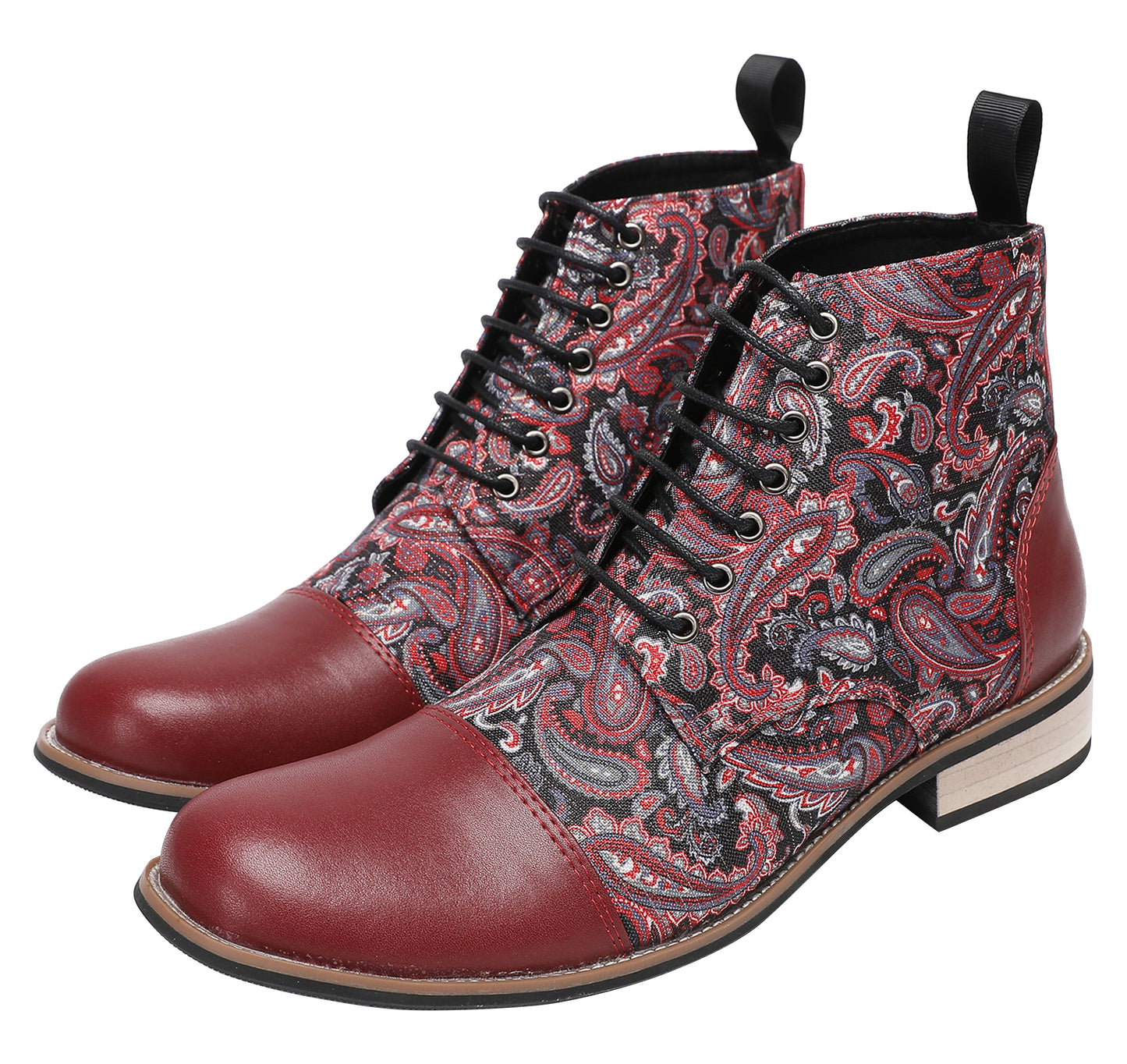 Mens Genuine Leather Embroidery Square Toe Oxfords Boots
