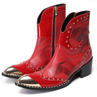 Mens Genuine Leather Casual Dress Size Zipper Cowboy Boots