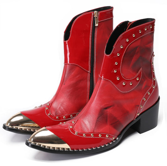 Mens Genuine Leather Casual Dress Size Zipper Cowboy Boots