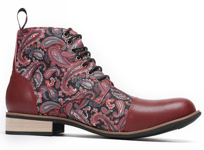 Mens Genuine Leather Embroidery Square Toe Oxfords Boots
