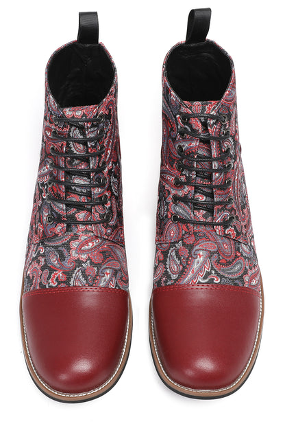 Mens Genuine Leather Embroidery Square Toe Oxfords Boots
