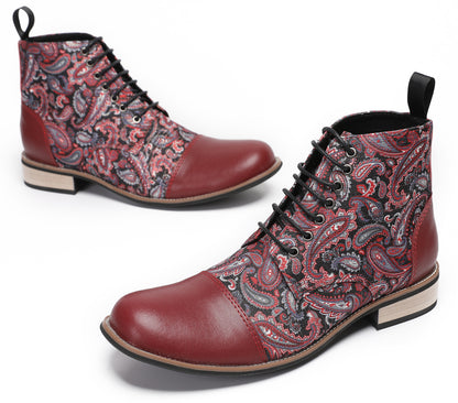 Mens Genuine Leather Embroidery Square Toe Oxfords Boots
