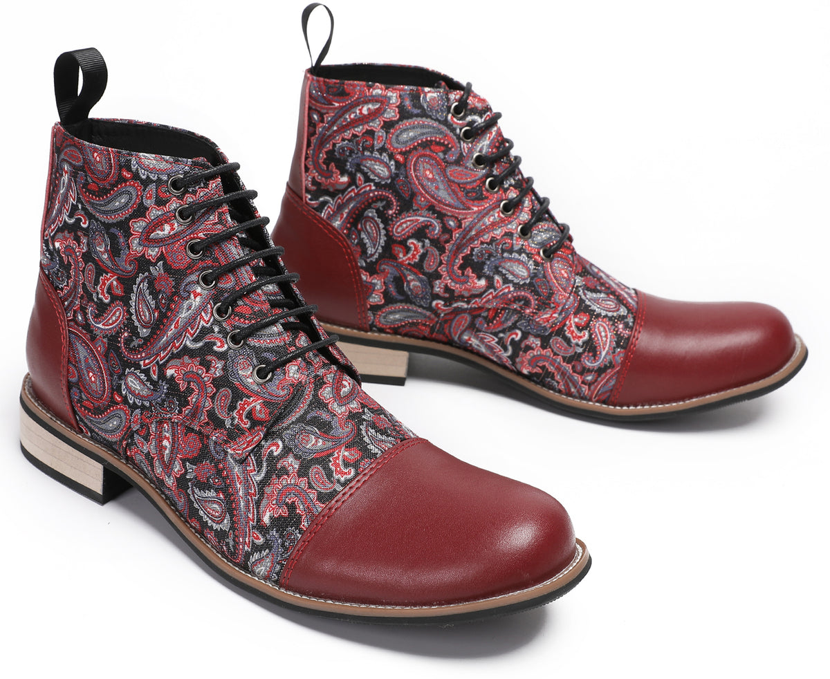 Mens Genuine Leather Embroidery Square Toe Oxfords Boots