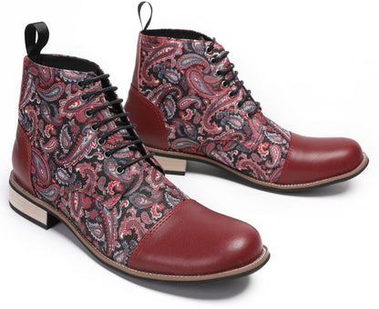 Mens Genuine Leather Embroidery Square Toe Oxfords Boots