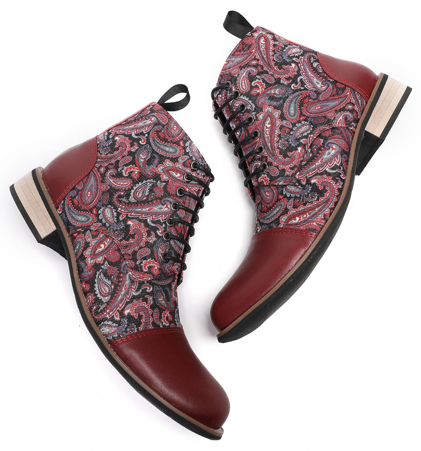 Mens Genuine Leather Embroidery Square Toe Oxfords Boots