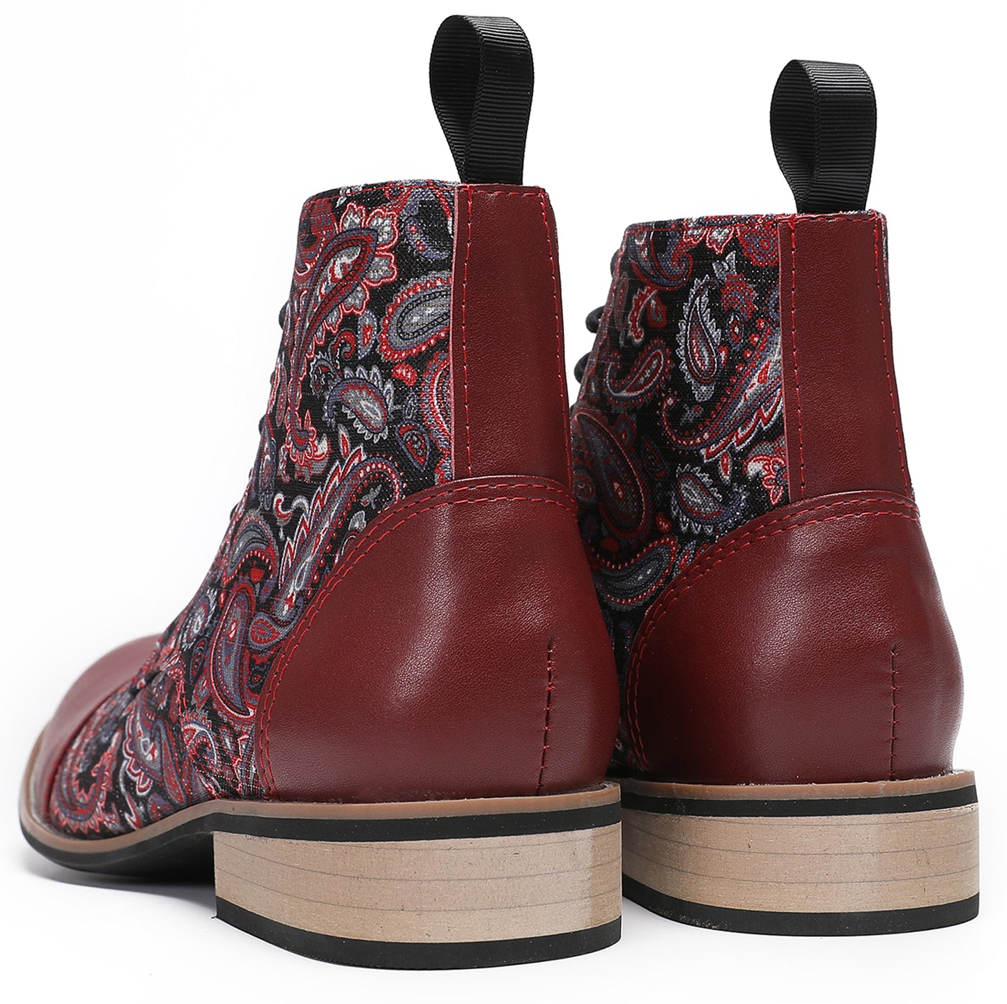 Mens Genuine Leather Embroidery Square Toe Oxfords Boots