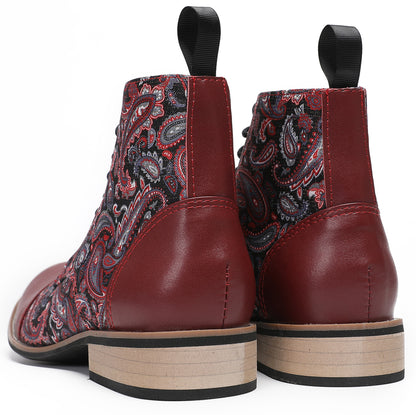 Mens Genuine Leather Embroidery Square Toe Oxfords Boots