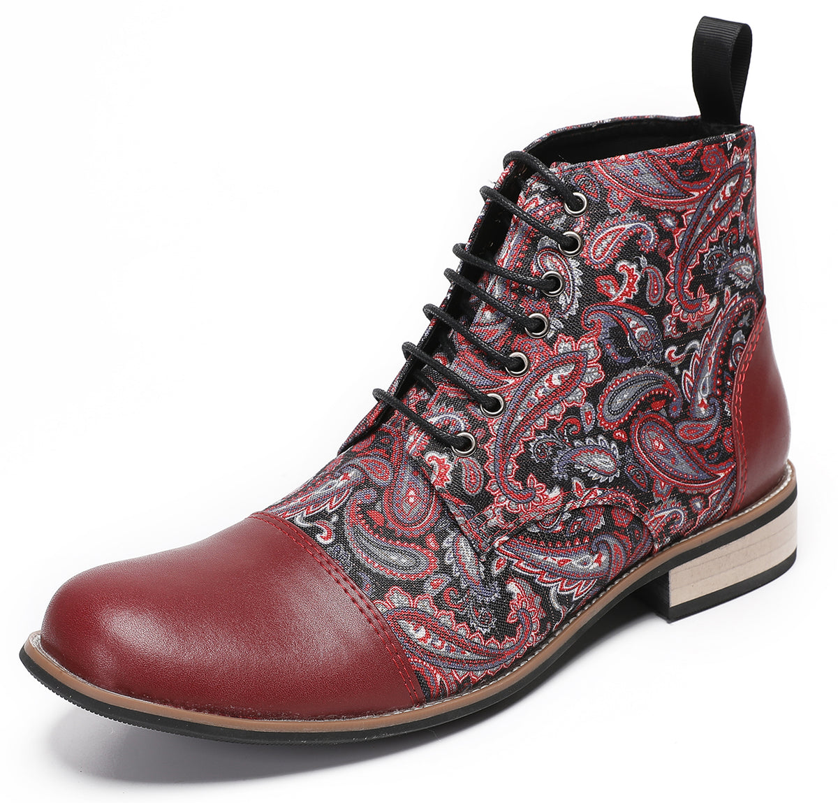Mens Genuine Leather Embroidery Square Toe Oxfords Boots