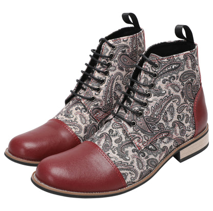Mens Genuine Leather Embroidery Square Toe Oxfords Boots