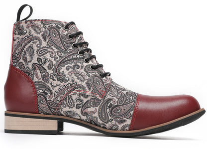 Mens Genuine Leather Embroidery Square Toe Oxfords Boots
