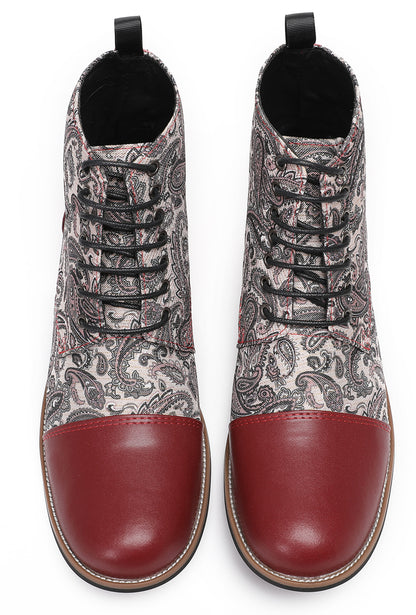 Mens Genuine Leather Embroidery Square Toe Oxfords Boots
