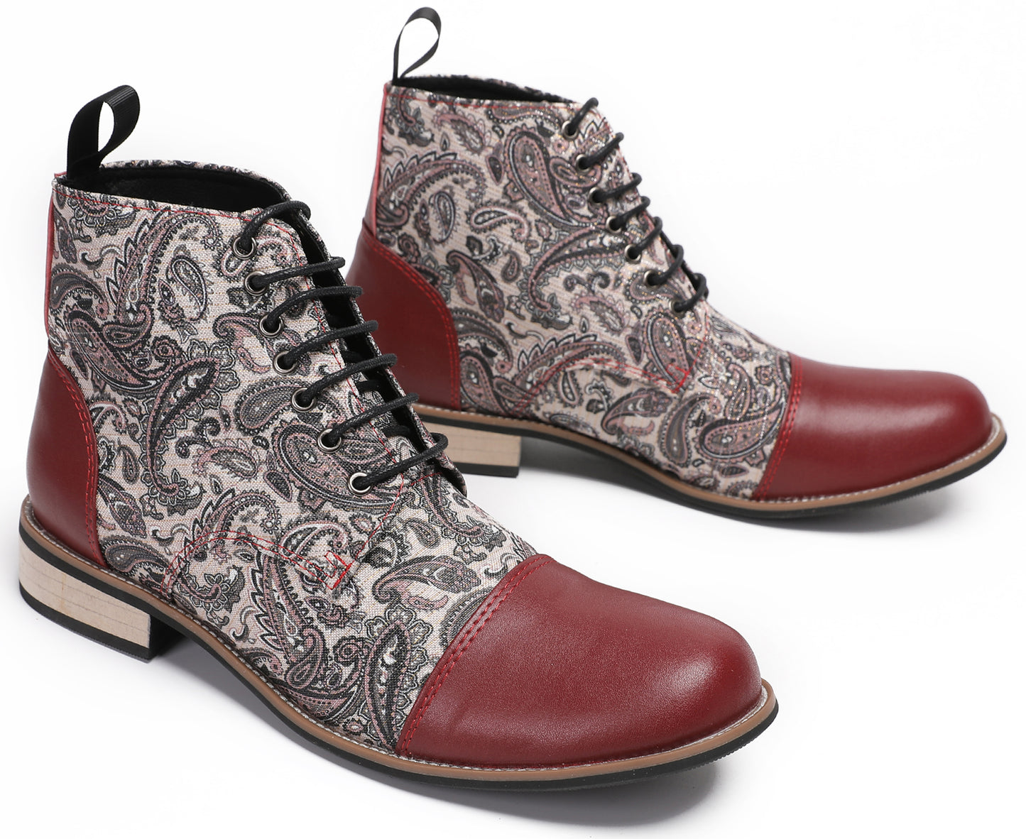 Mens Genuine Leather Embroidery Square Toe Oxfords Boots