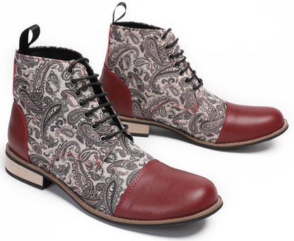 Mens Genuine Leather Embroidery Square Toe Oxfords Boots