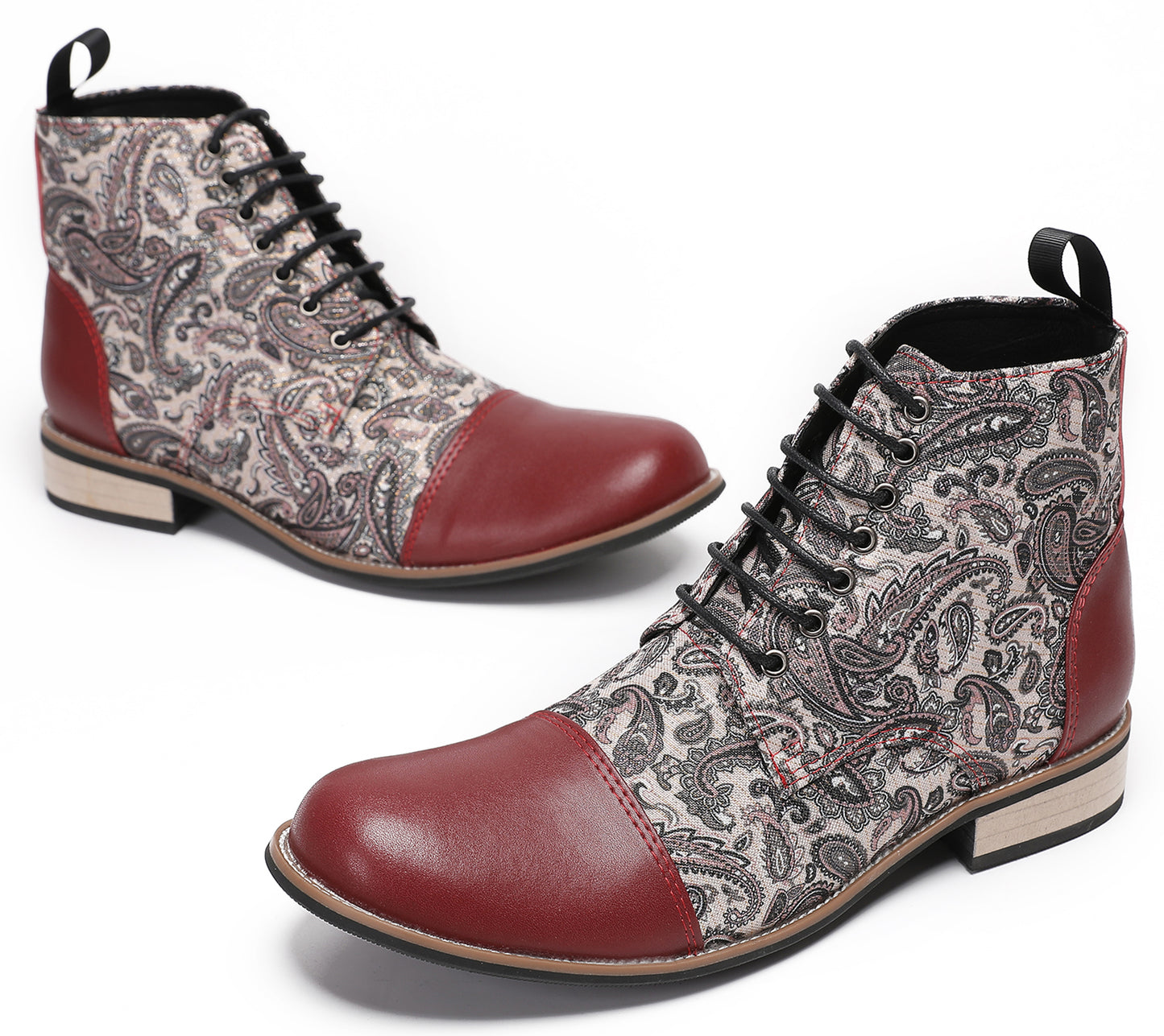 Mens Genuine Leather Embroidery Square Toe Oxfords Boots