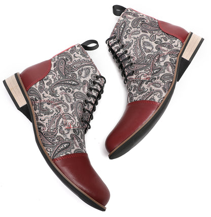 Mens Genuine Leather Embroidery Square Toe Oxfords Boots
