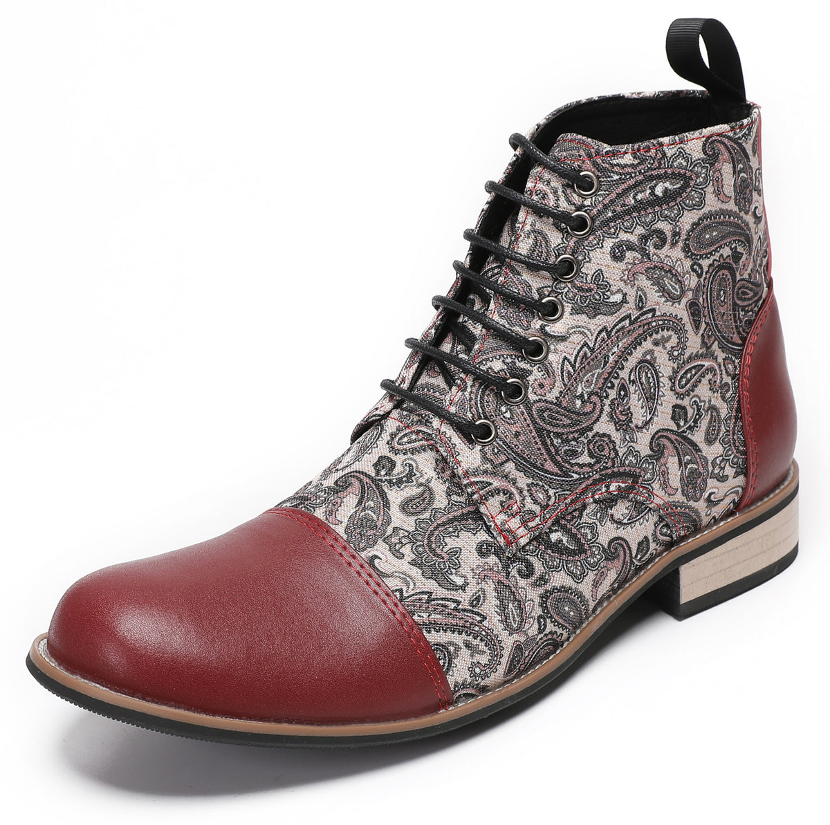 Mens Genuine Leather Embroidery Square Toe Oxfords Boots
