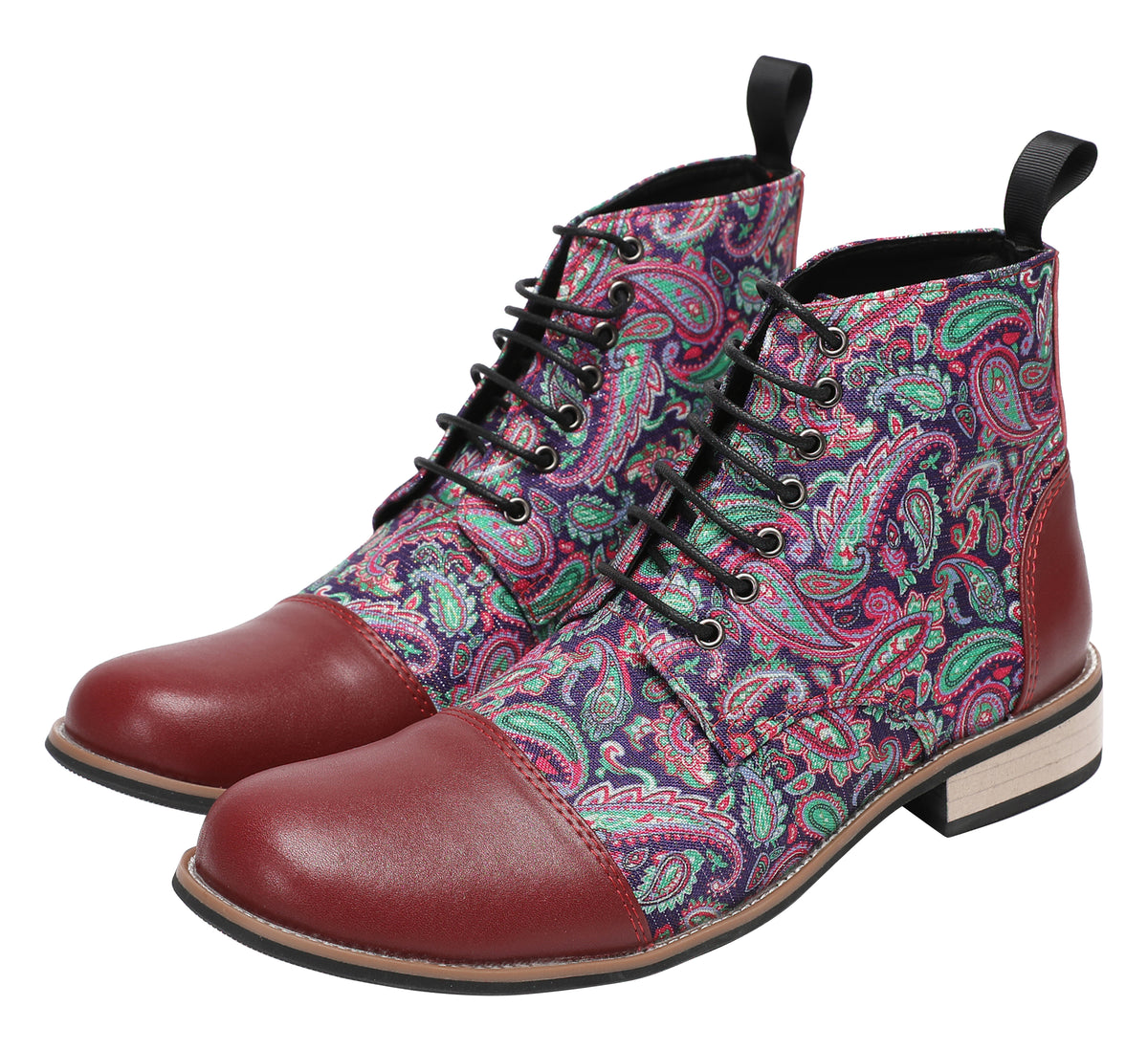 Mens Genuine Leather Embroidery Square Toe Oxfords Boots
