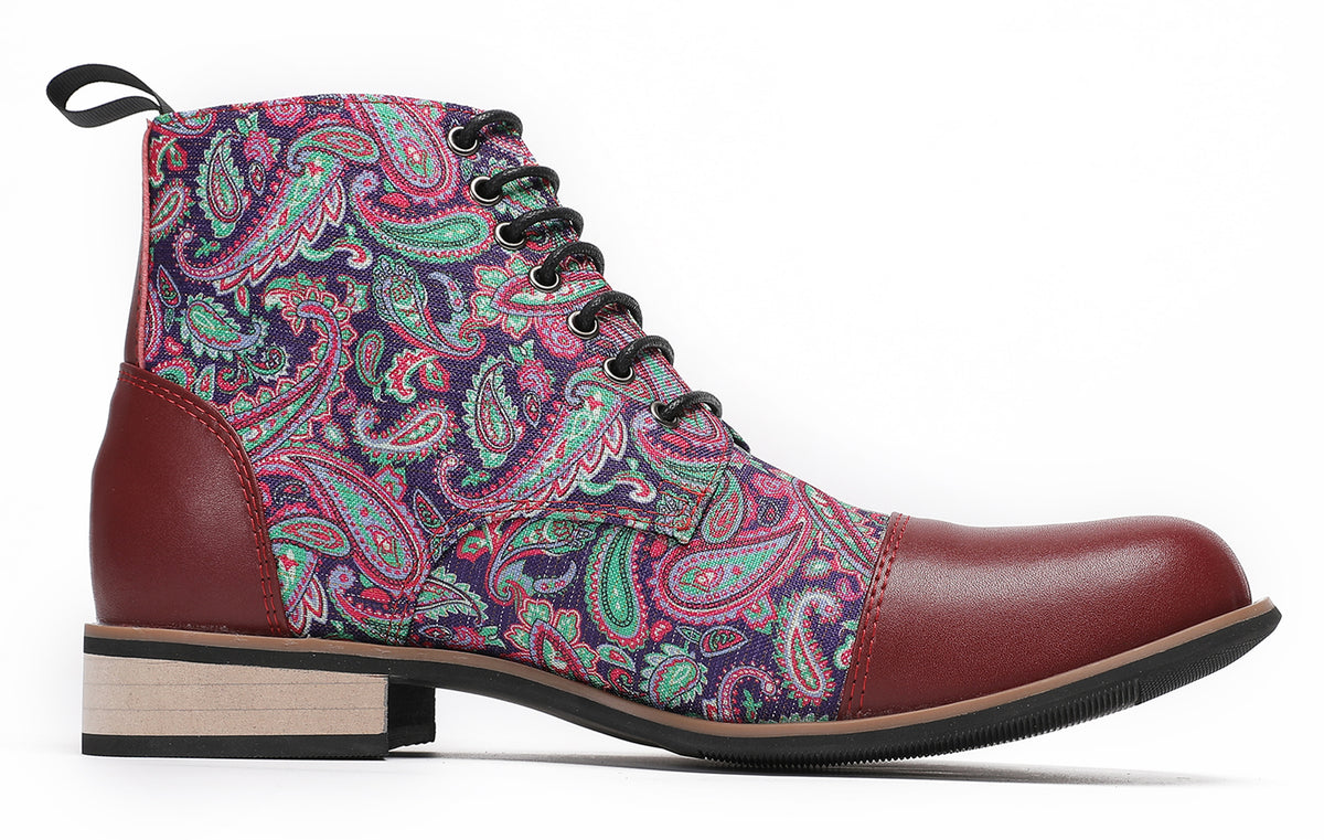 Mens Genuine Leather Embroidery Square Toe Oxfords Boots
