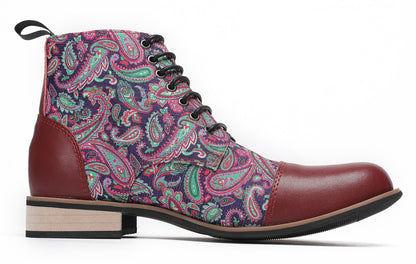Mens Genuine Leather Embroidery Square Toe Oxfords Boots
