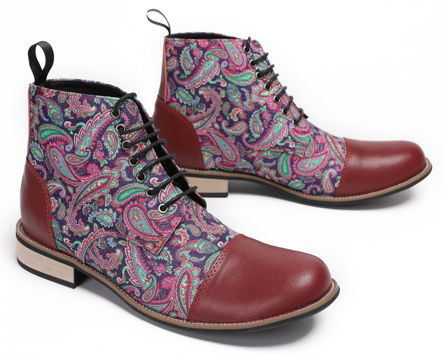 Mens Genuine Leather Embroidery Square Toe Oxfords Boots