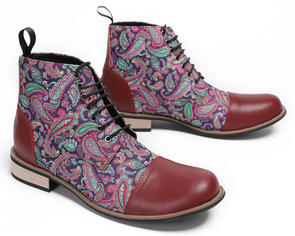 Mens Genuine Leather Embroidery Square Toe Oxfords Boots