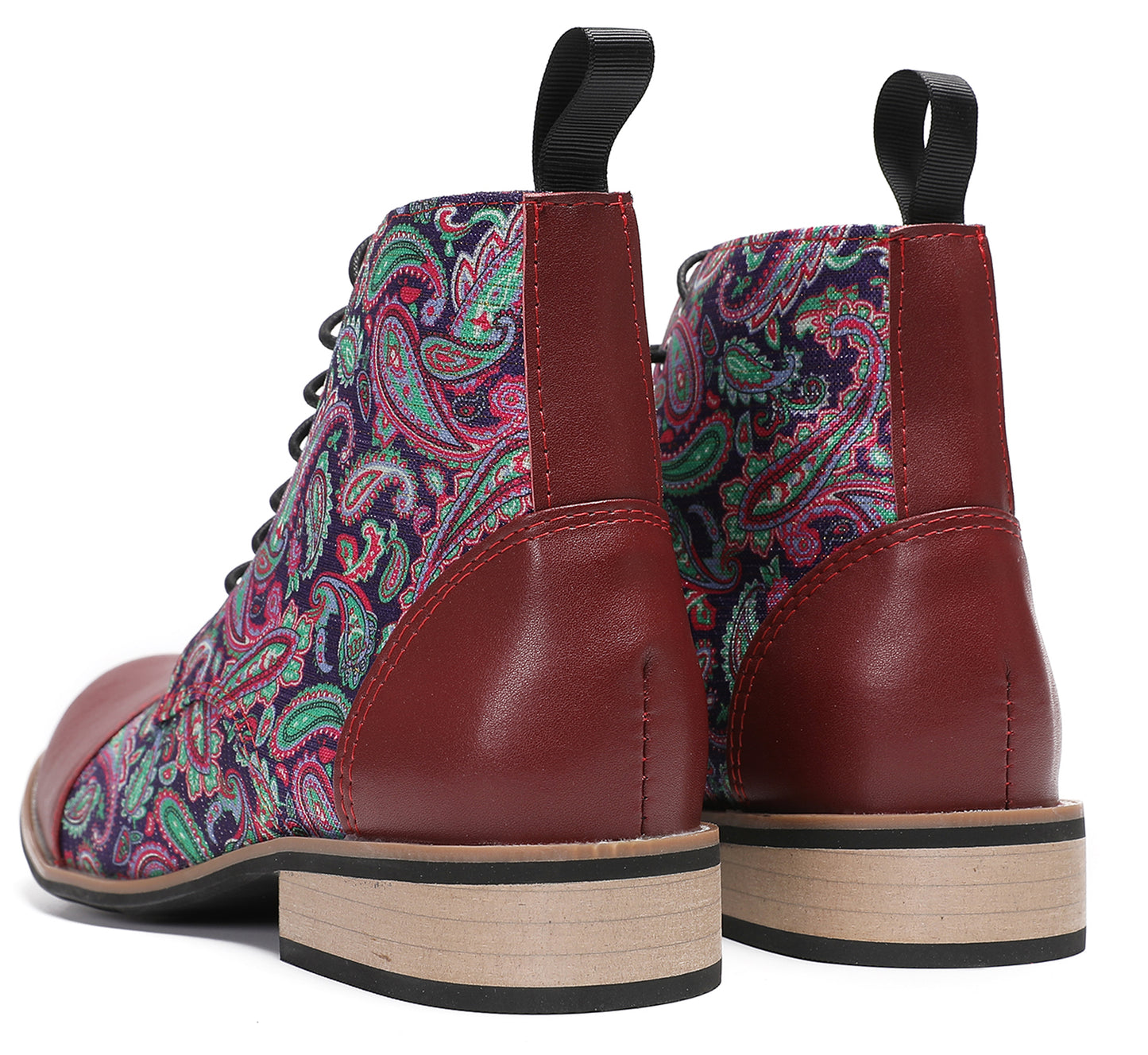Mens Genuine Leather Embroidery Square Toe Oxfords Boots