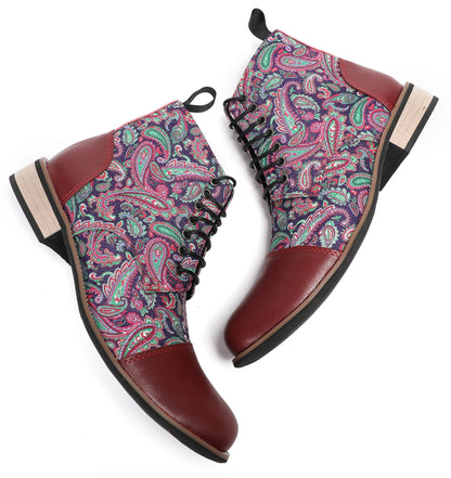 Mens Genuine Leather Embroidery Square Toe Oxfords Boots