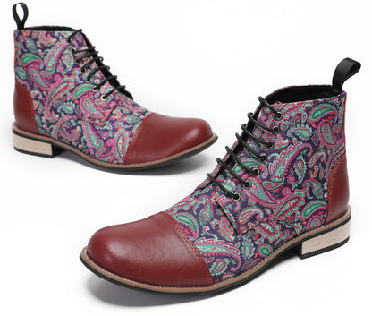 Mens Genuine Leather Embroidery Square Toe Oxfords Boots